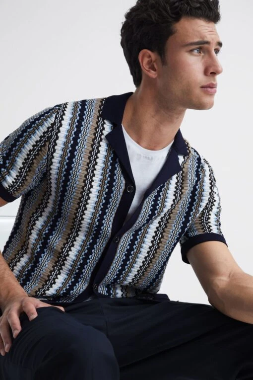 Reiss Gibbon Cuban Collar Striped Button Through Shirt -Style Haven Shop 4BY 870s scaled