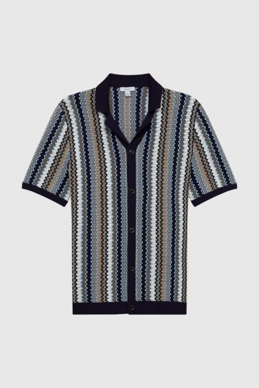 Reiss Gibbon Cuban Collar Striped Button Through Shirt -Style Haven Shop 4BY870s2 scaled