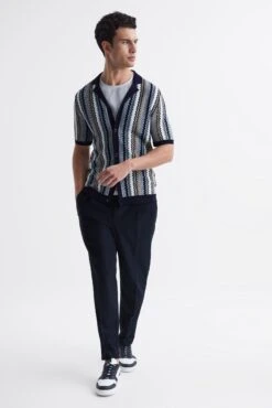 Reiss Gibbon Cuban Collar Striped Button Through Shirt -Style Haven Shop 4BY870s3 scaled