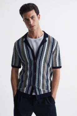 Reiss Gibbon Cuban Collar Striped Button Through Shirt -Style Haven Shop 4BY870s6 scaled