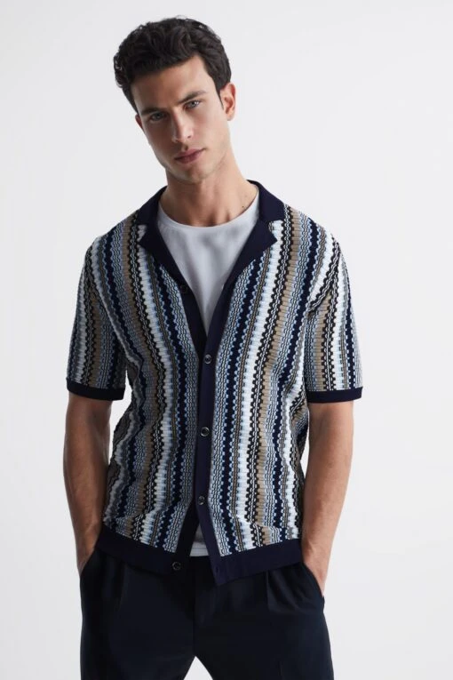 Reiss Gibbon Cuban Collar Striped Button Through Shirt -Style Haven Shop 4BY870s6 scaled