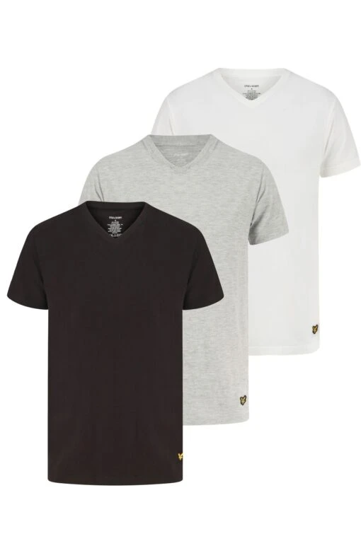 Lyle & Scott Black, Grey & White V-Neck Lounge T-Shirts 3 Pack -Style Haven Shop 626969s scaled