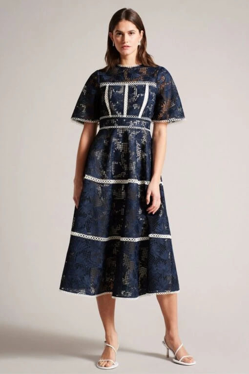 Ted Baker Blue Rubiely Fit And Flare Tiered Lace Midi Dress -Style Haven Shop 795 921s scaled