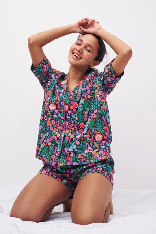 Next Navy Blue Floral Lucy Tiffney Button Through Pyjama Short Set -Style Haven Shop C01208s scaled