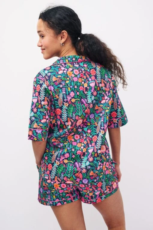 Next Navy Blue Floral Lucy Tiffney Button Through Pyjama Short Set -Style Haven Shop C01208s2 scaled