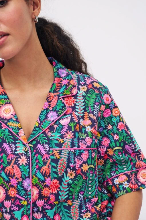 Next Navy Blue Floral Lucy Tiffney Button Through Pyjama Short Set -Style Haven Shop C01208s3 scaled