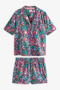 Next Navy Blue Floral Lucy Tiffney Button Through Pyjama Short Set -Style Haven Shop C01208s5 scaled