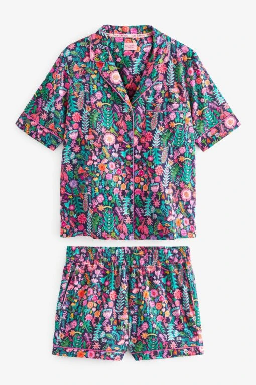 Next Navy Blue Floral Lucy Tiffney Button Through Pyjama Short Set -Style Haven Shop C01208s5 scaled