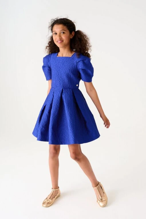 Baker By Ted Baker Blue Cloque Dress -Style Haven Shop C26234s5 scaled