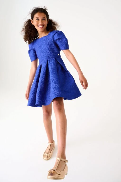 Baker By Ted Baker Blue Cloque Dress -Style Haven Shop C26234s6 scaled