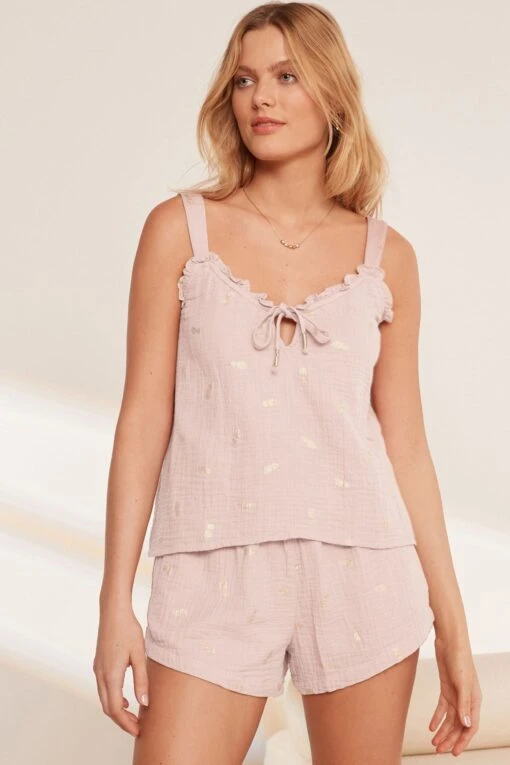 Next Pink Pineapple Cotton Crinkle Cami Pyjama Shorts Set -Style Haven Shop C27 060s scaled