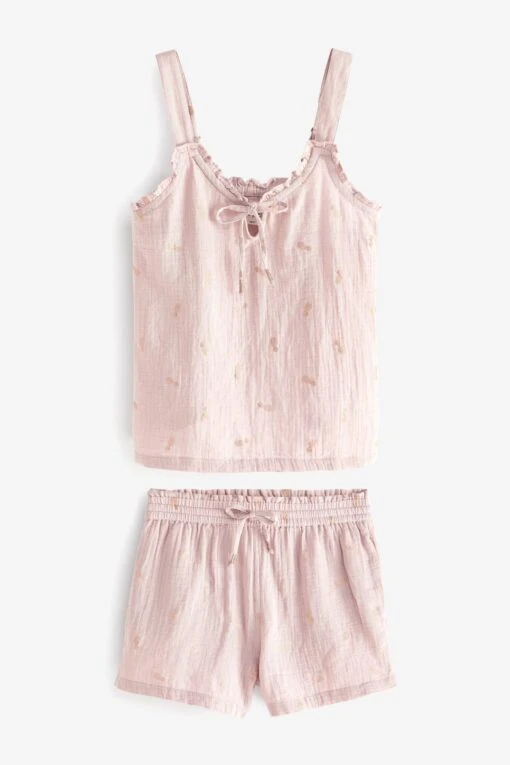 Next Pink Pineapple Cotton Crinkle Cami Pyjama Shorts Set -Style Haven Shop C27 060s6 scaled