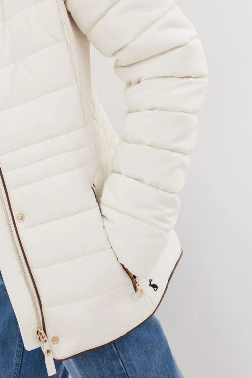 Joules Gosway Faux Fur Trim Padded White Coat -Style Haven Shop C70225s6 scaled