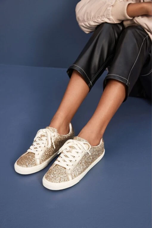 Next Gold Forever Comfort Glitter Lace-up Trainers -Style Haven Shop C92 728s scaled