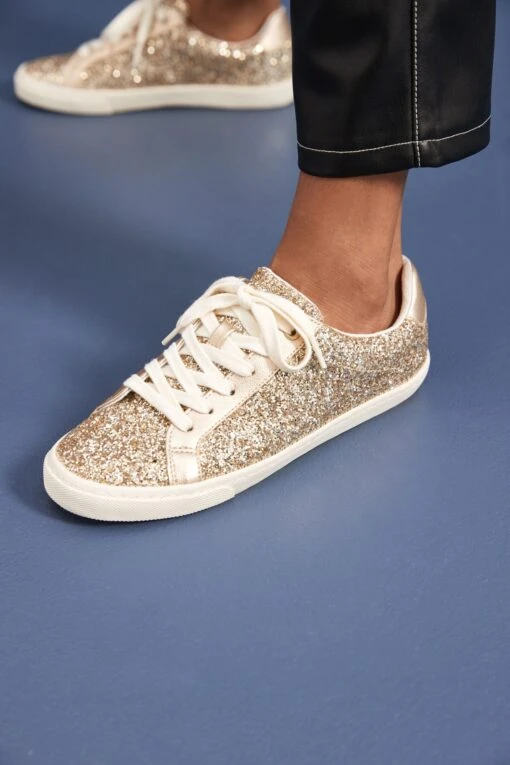 Next Gold Forever Comfort Glitter Lace-up Trainers -Style Haven Shop C92 728s4 scaled