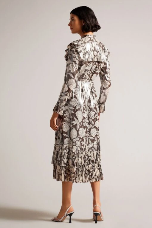 Ted Baker Vikkci Dk-Brown Ruffle Detail Midi Shirt Dress -Style Haven Shop D40080s2 scaled