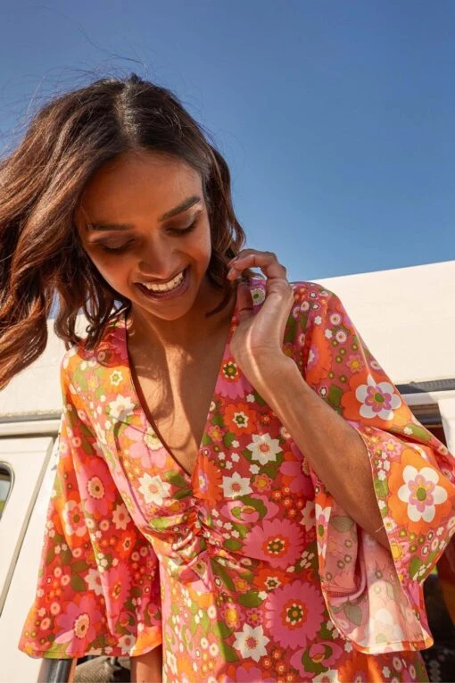Anorak Pink Nostalgic Flower EcoVero Erin Midi Dress -Style Haven Shop D62885s4 scaled