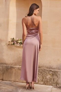Lipsy Ciara Satin Split Halter Bridesmaid Dress -Style Haven Shop K36923s2 scaled