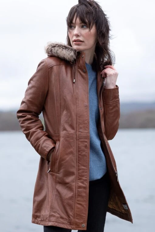 Lakeland Leather Ravensworth Long Leather Coat In Tan -Style Haven Shop T20 082s scaled