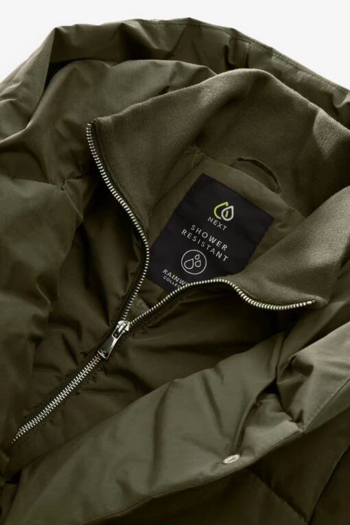 Next Khaki Green Rochelle Longline Double Breasted Padded Hooded Coat -Style Haven Shop T65369s6 scaled